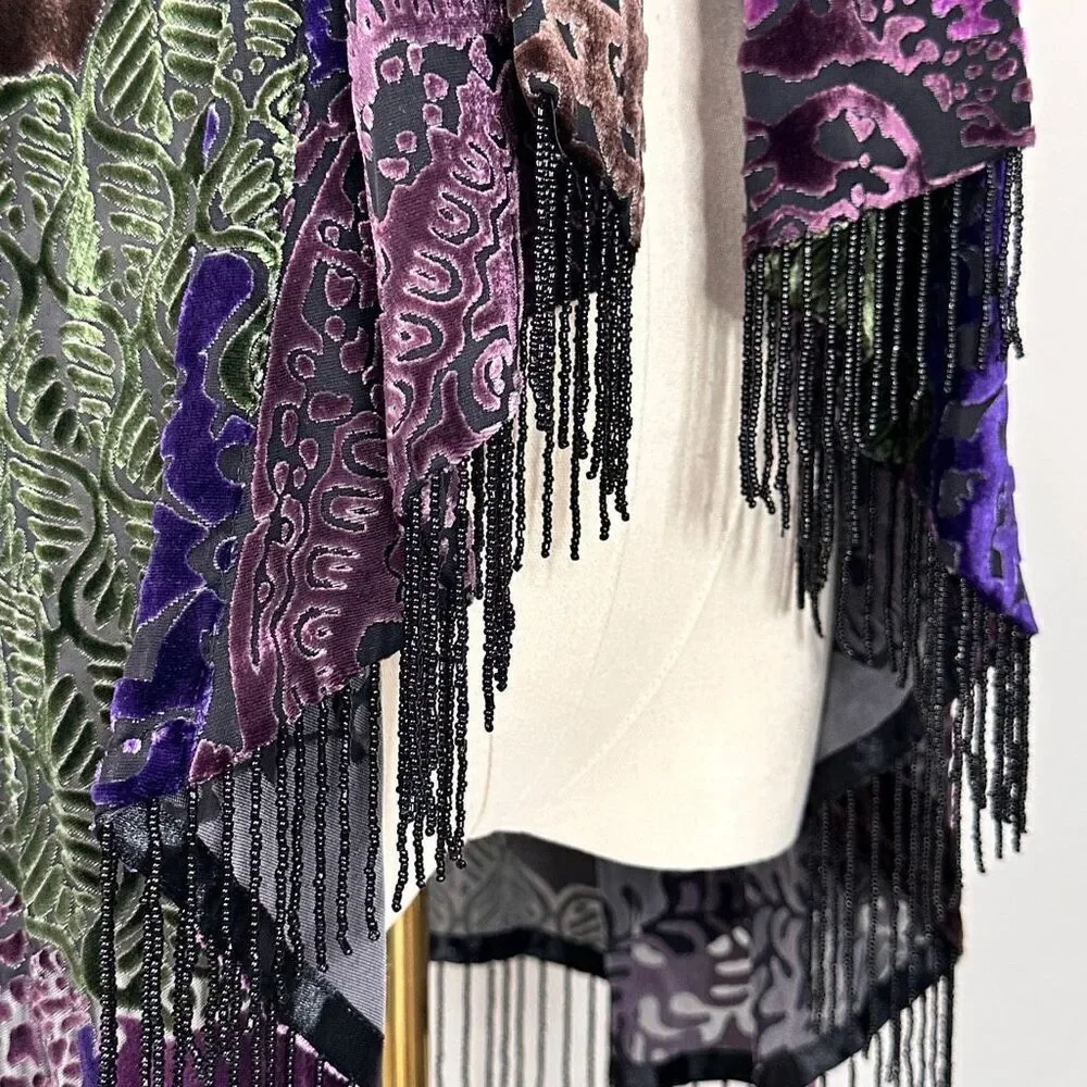 Vtg Y2K Picadilly Burnout Velvet Kimono Fringe Boho Goth 12 Whimsigoth Festival